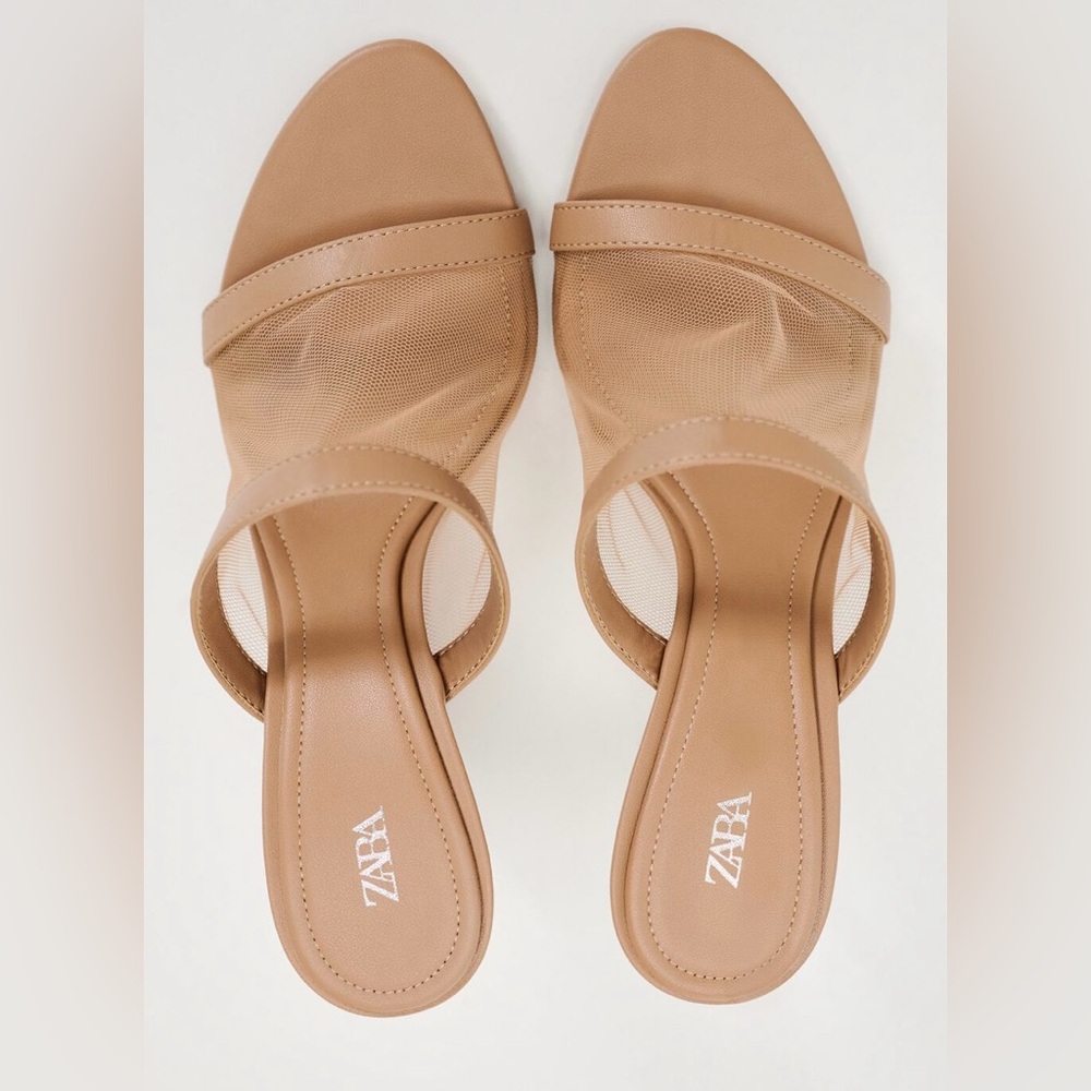 Zara Tan Mesh Mule Sandals - Picture 3 of 8